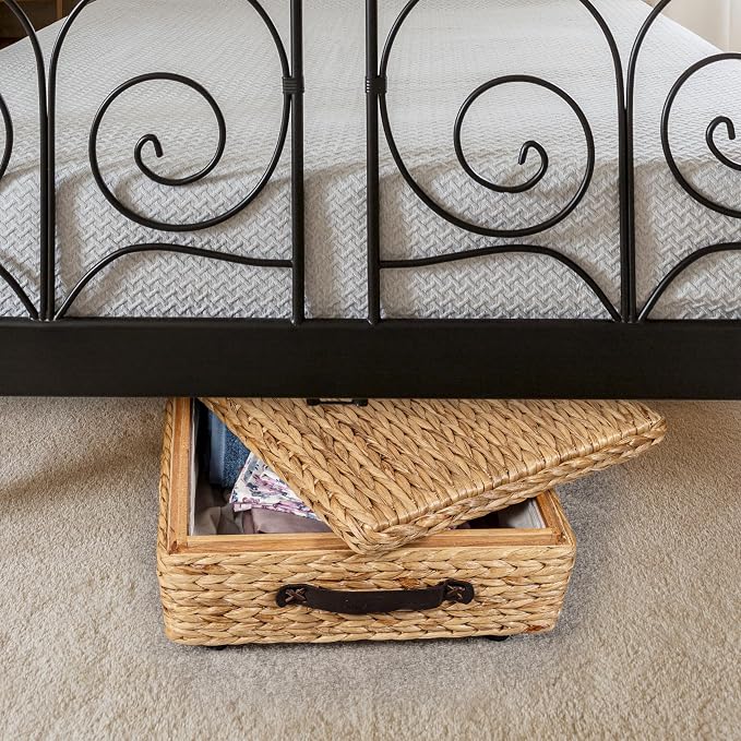happimess BSK1006A 26.38" Chett Minimalist Hand-Woven Hyacinth/Wood Underbed - Image 2