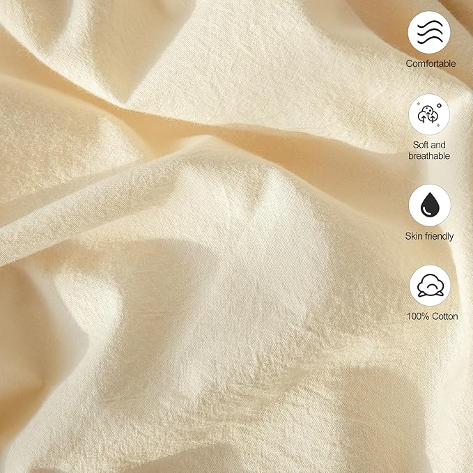 MooMee Bedding Pillowcases Pack of 2 100% Washed Cotton Linen Like Textured - Image 5