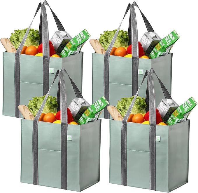 VENO 4 Pack Reusable Grocery Bags, Heavy-Duty Shopping Bags by Veno