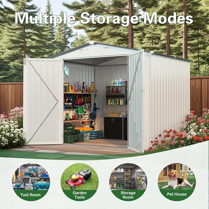 Metal Storage Shed, 8X6 FT Lockable Outdoor Tool Shed - Image 6