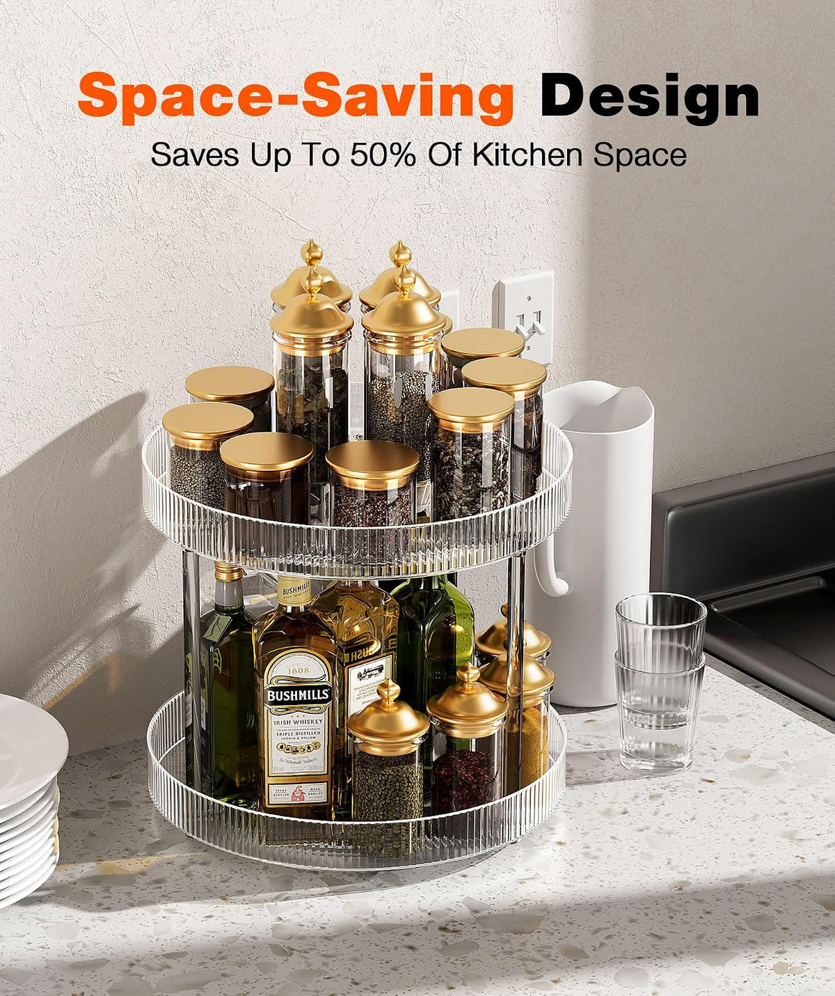 360° Clear Rotating Storage Tray, 2 Tier Lazy Susan Bathroom