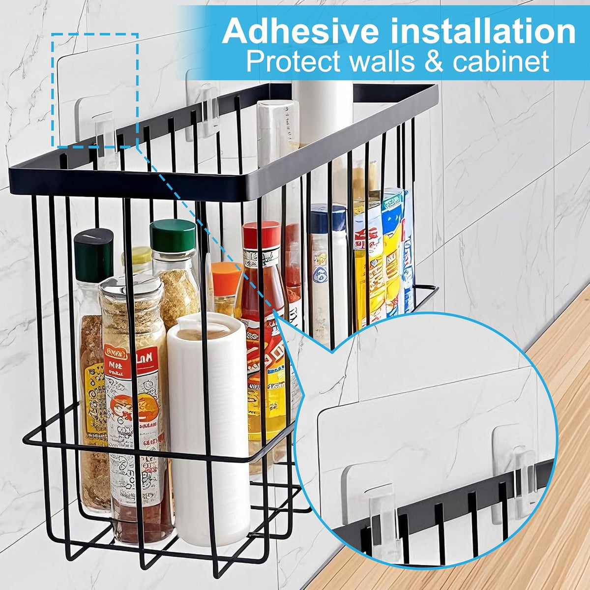Cabinet Door Organizer Basket 2 Pack, Foil and Plastic Wrap Organizer