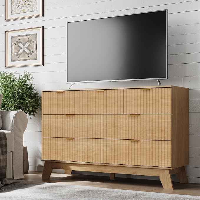Fluted 7 Drawer Dresser, 47.2" Wide Modern Boho Chest of Drawers, Wooden - Image 5