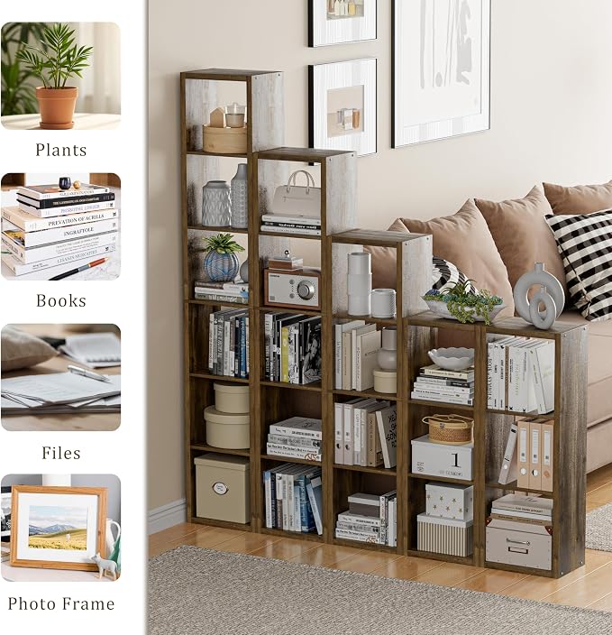 Cube Storage Organizer Bookcase, 3 Tier Decorative 11 inch Open Back Cubical - Image 7