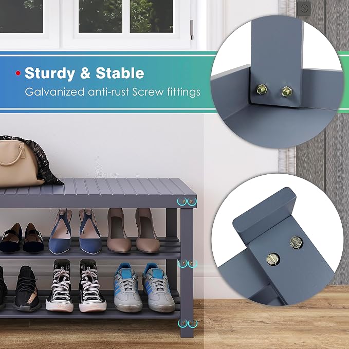 SMIBUY Bamboo Shoe Rack Bench, 3-Tier Shoe Organizer Storage Shelf - Image 6
