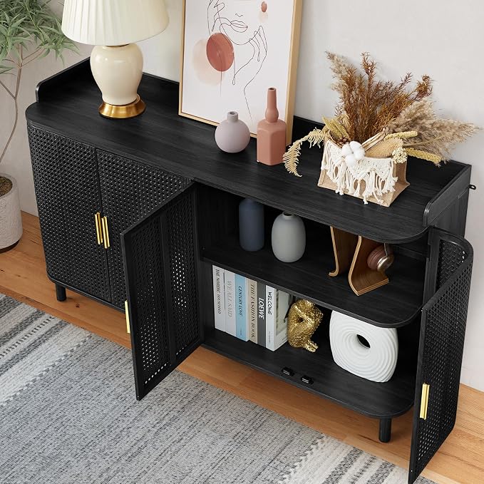 ORRD 4 Doors Storage Cabinet, 2 Tier Wooden Storage Organizer Cabinet - Image 9