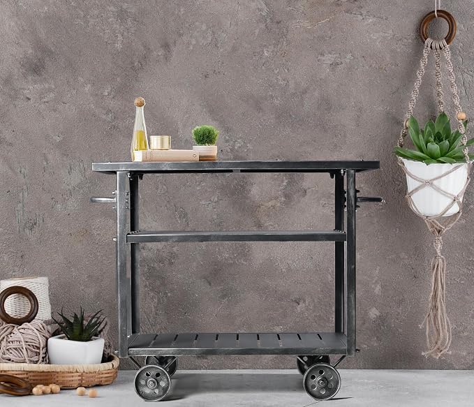 Industrial 3 Tier Mobile Bar Cart Rustic Metal Serving Cart - Image 5