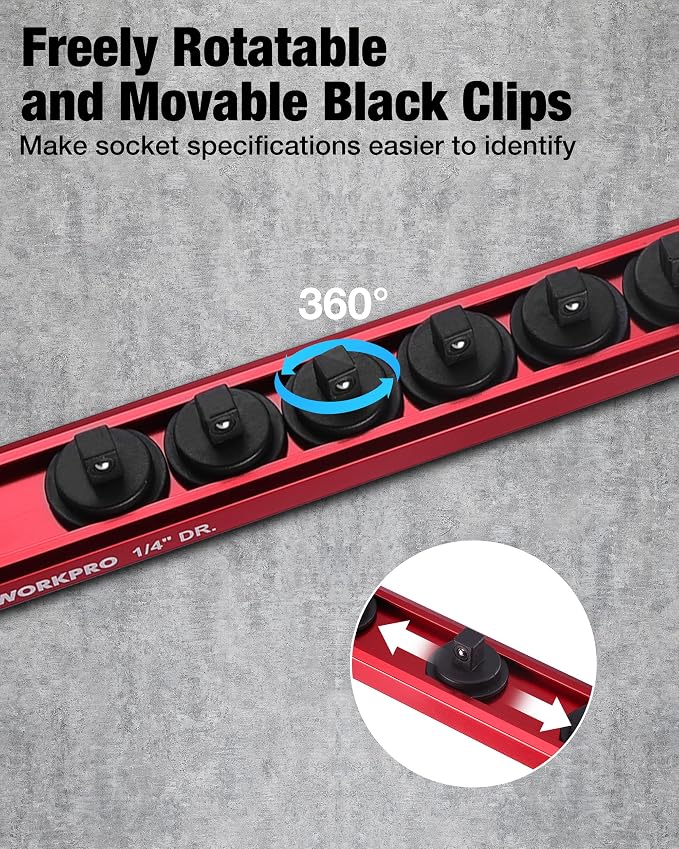 WORKPRO Magnetic Socket Organizer Set, 1/2" 3/8" 1/4" Drive Aluminum Alloy - Image 5