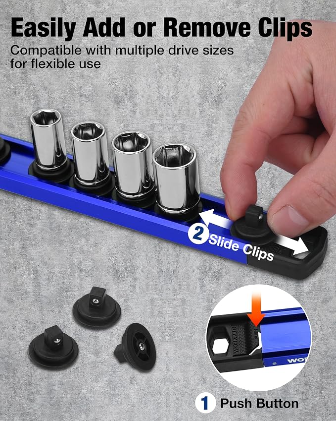 WORKPRO Magnetic Socket Organizer, 1/4" Drive Aluminum Alloy Socket Holder - Image 2