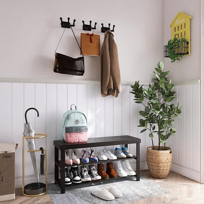 SMIBUY Bamboo Shoe Rack Bench, 3-Tier Shoe Organizer Storage Shelf - Image 2