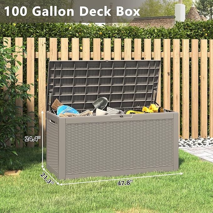 NUNU LAB 102 Gallon Large Waterproof Resin Deck Box, Lockable Outdoor Storage - Image 2