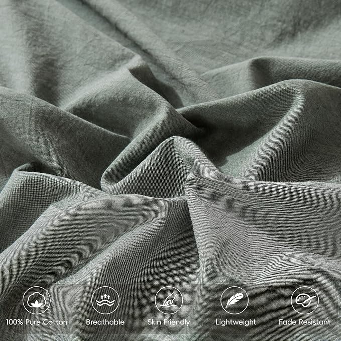 MooMee Bedding Pillowcases Pack of 2 100% Washed Cotton Linen Like Textured - Image 4