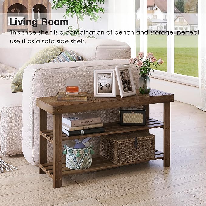 SMIBUY Bamboo Shoe Rack Bench, 3-Tier Shoe Organizer Storage Shelf - Image 4