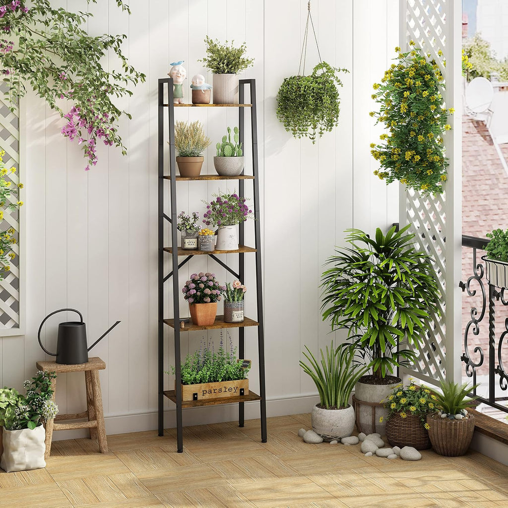 Hoctieon Industrial Ladder Bookshelf, Multifunctional Ladder Shelf