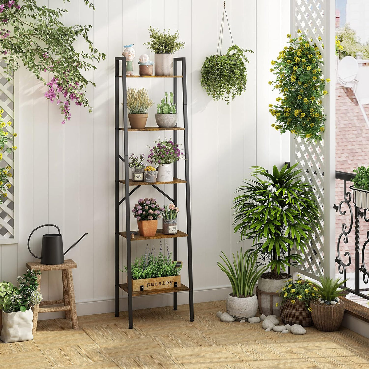 Hoctieon Industrial Ladder Bookshelf, Multifunctional Ladder Shelf