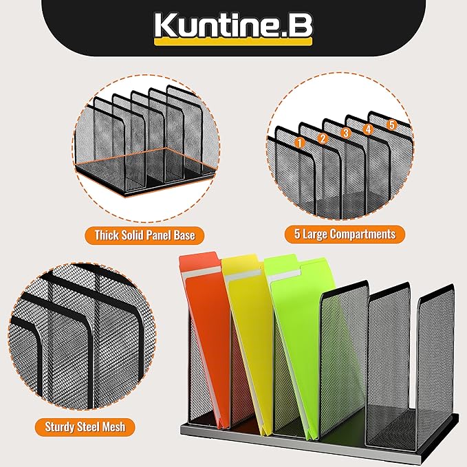 Kuntine.B Desk File Organizer 5 Sections Upright Mesh Desktop Organizer File - Image 6