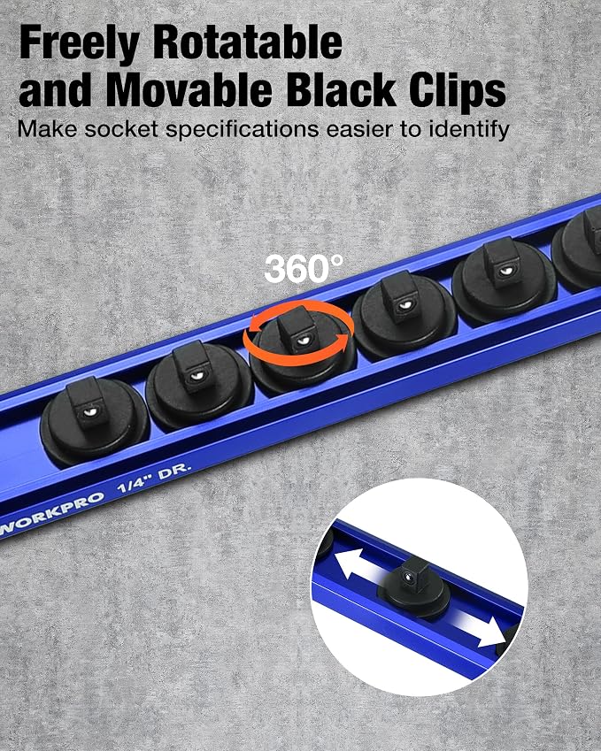 WORKPRO Magnetic Socket Organizer Set, 1/2" 3/8" 1/4" Drive Aluminum Alloy - Image 5
